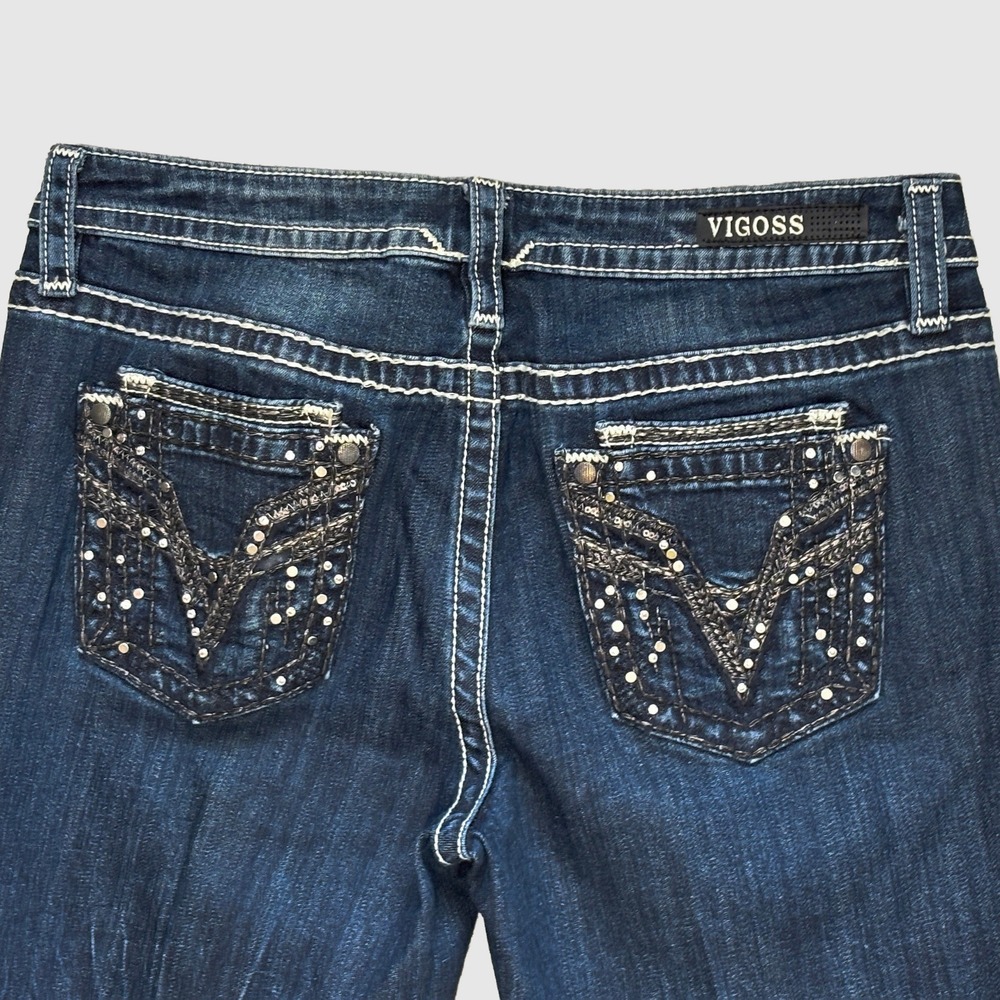 Y2K Vigoss Dublin Slim Boot Jeans Womens 8 Dark Wash Embellished Heritage Fit